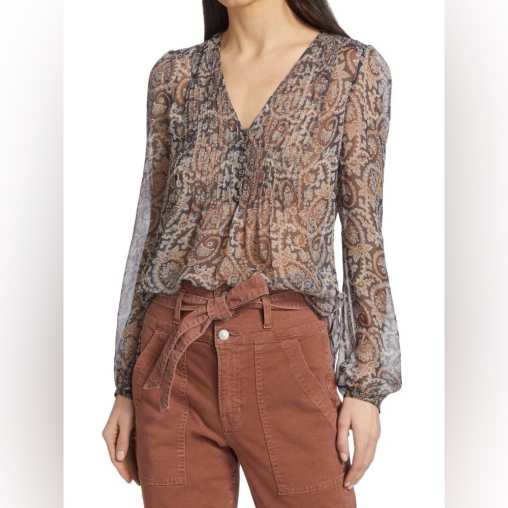 Veronica Beard Lowell Paisley Half Button-Front Long Sleeve Blouse size 6